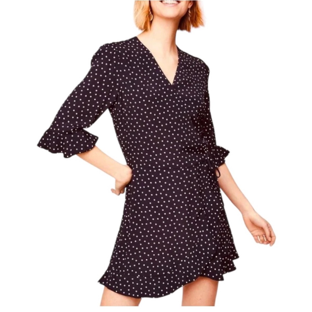 LOFT Black and White Dot Ruffle Romper